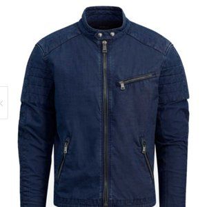 Vintage Look Moto Bomber Jacket in Indigo Blue
